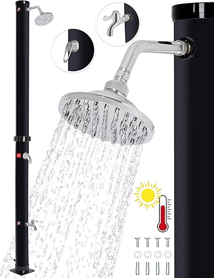 Tillvex Solardusche 20 Liter Solar Garten Dusche Warmes Wasser Pooldusche Camping Ohne Stromanschluss Mit Wasserhahn Und Regenduschkopf Gartenschlauch Anschluss Schwarz Amazon De Garten
