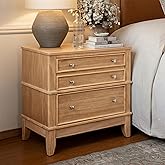 Knocbel Rustic 3-Drawer Nightstand, Solid Wood Sofa Side End Table Bedside Night Stand with Silver Finish Handles, 27.3" L x 