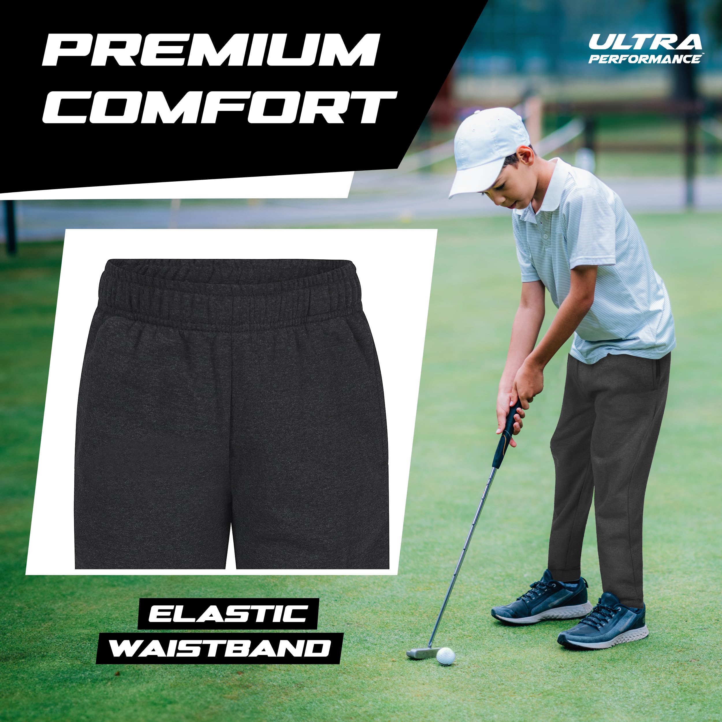 Ultra Performance 3 Pack Boys Sweatpants Kids Clothes Active Soft Fleece Joggers for Boys Size 4-20