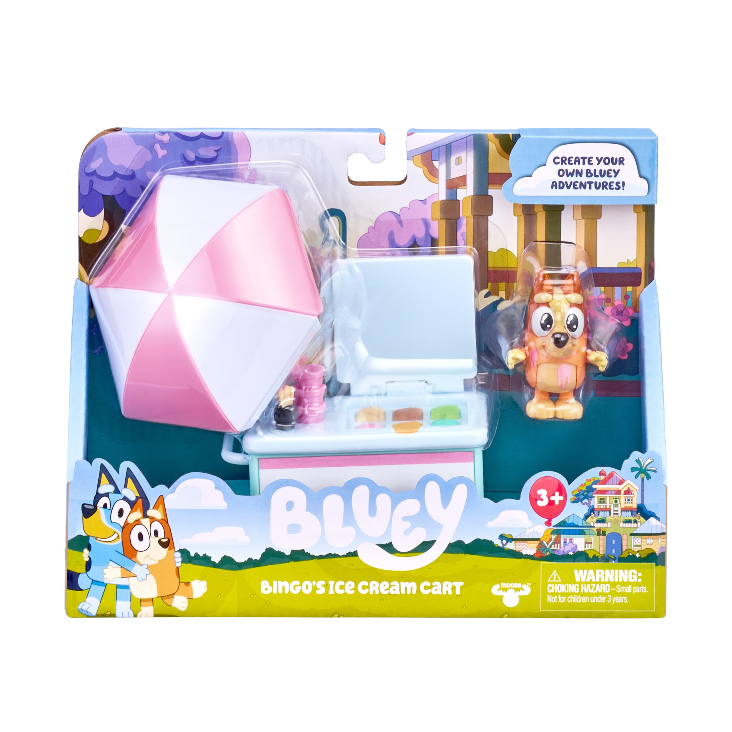 Bluey 17161 Ice Cream Vehicle Playset With Official Collectable Bingo, 2.5-3 Inch Character Action Figure With Her Ice Cream Cart, Multicolor