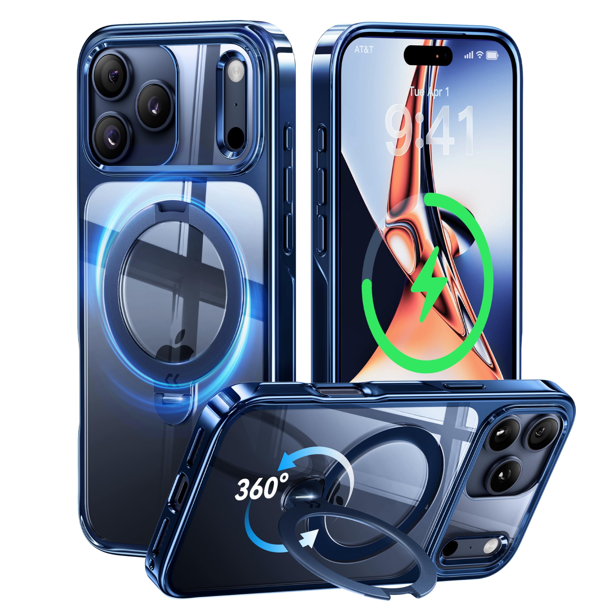 Photo 1 of CASEKOO Deep Blue for iPhone 17 Pro Max Case with 360 Spin Magnetic Stand [Fit for MagSafe][17FT Military Protection] Slim Polished for iPhone 17 Pro Max Case with Stand 6.9'', Deep Blue