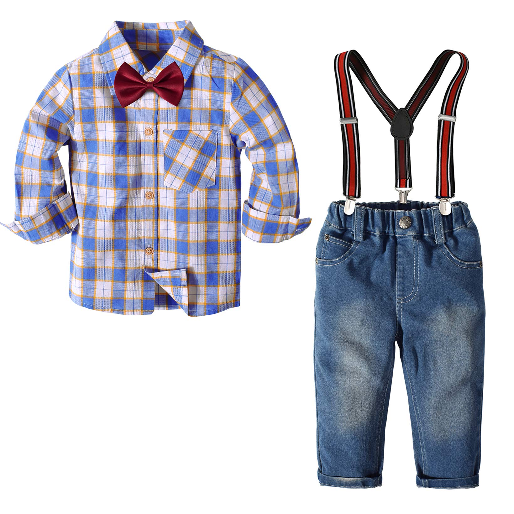 Nwada Toddler Boys Clothes Sets Bow Ties Shirts + Suspenders Pants Denim Jeans Kids Gentleman Outfits