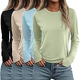 Neer 4 Pack Women's Long Sleeve Shirts with Thumb Holes, Crew Neck Loose Tops Tunic Cotton Blend Casual Y2k Fall Tees