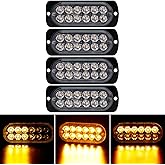 4-Pack 12 LED Amber Strobe Lights Vehicles Trucks Emergency Strobe Lights Kit 12V -24V Beacon Warning Hazard Flash Strobe Lig