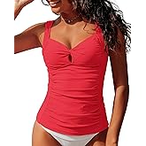 GRAPENT Tankini Tops for Women Twist Front Keyhole Bathing Suits Swim Tankini Swimsuits Padded Ruched Swimwear Top Only