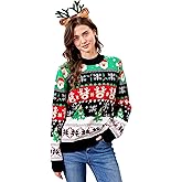 dressfan Unisex Christmas Sweaters Funny Ugly Xmas Santa Claus Christmas Matching Sweater Knit Oversized Pullover Crew Neck Long Sleeve for Women & Men,S