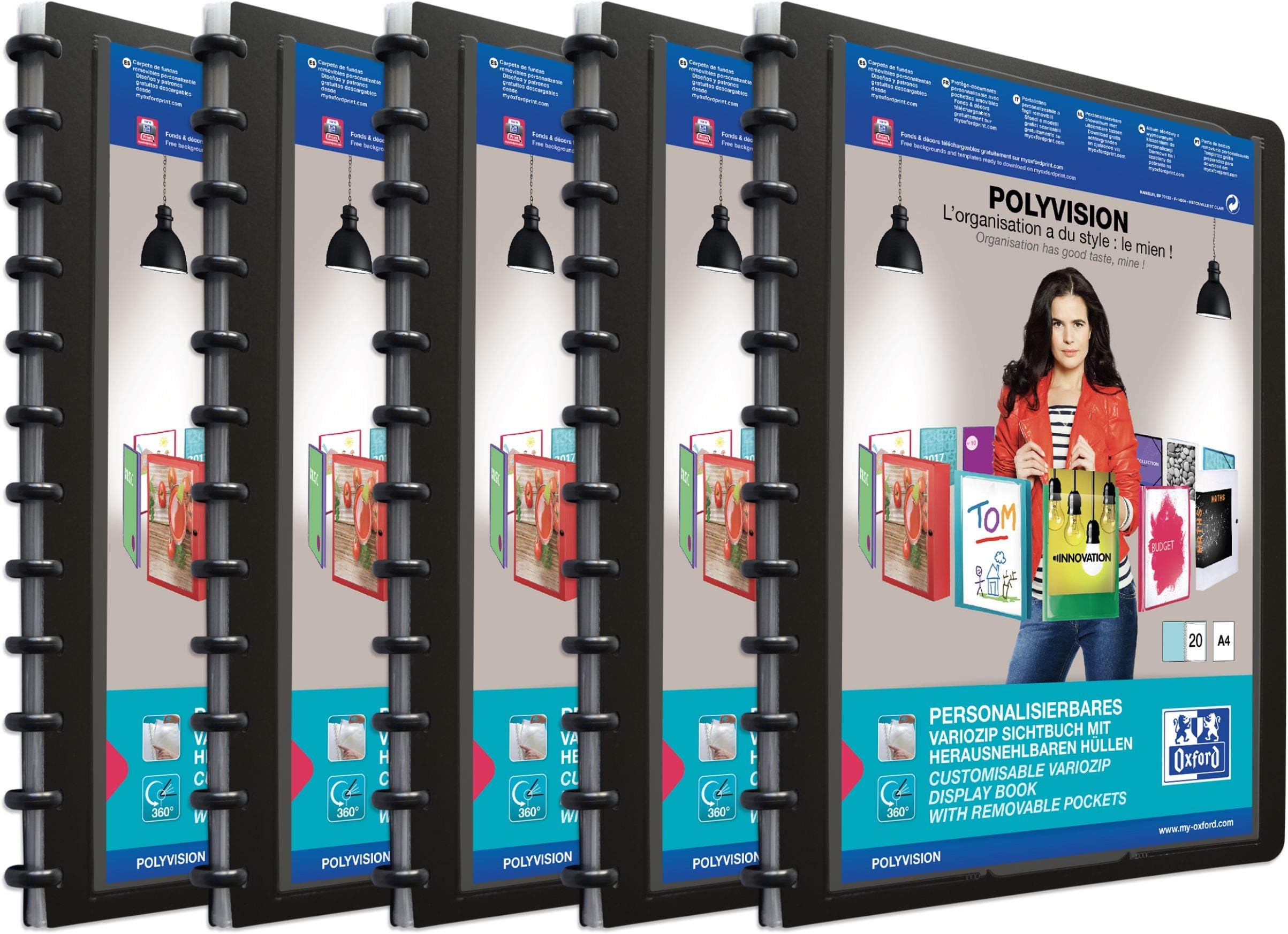 Elba 61430SW Ring Binder A4 PP 0.8 mm with Vario Zipp Principle 20-40 Sleeves 5 Items Black