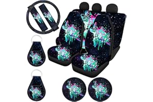 WELLFLYHOM Sea Turtle Tie Dye Car Seat Covers Full Set Front and Back Seats Protectors Covers with Steering Wheel Cover+ Seat Belt Cover+ Cup Holder Coasters+Keychain Universal for SUV Truck Sedan