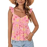 LYANER Women's Peplum Tops Summer Tank Camisole Tops Dressy Casual Ruffle Strap Sleeveless Babydoll Tank Top