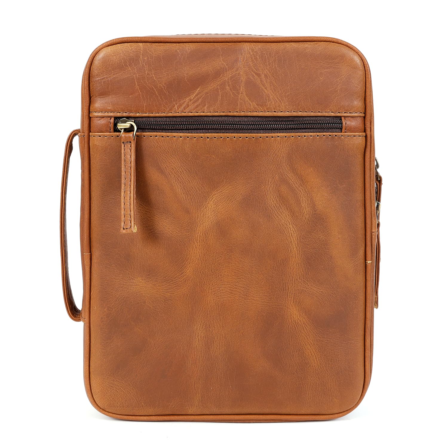ELIZO Leather Bible Cover for Men Bible Case for Women Zippered Holder Protector Cross Church Tote Bag Carrying Organizer Sleeve Gift Study Tan Image