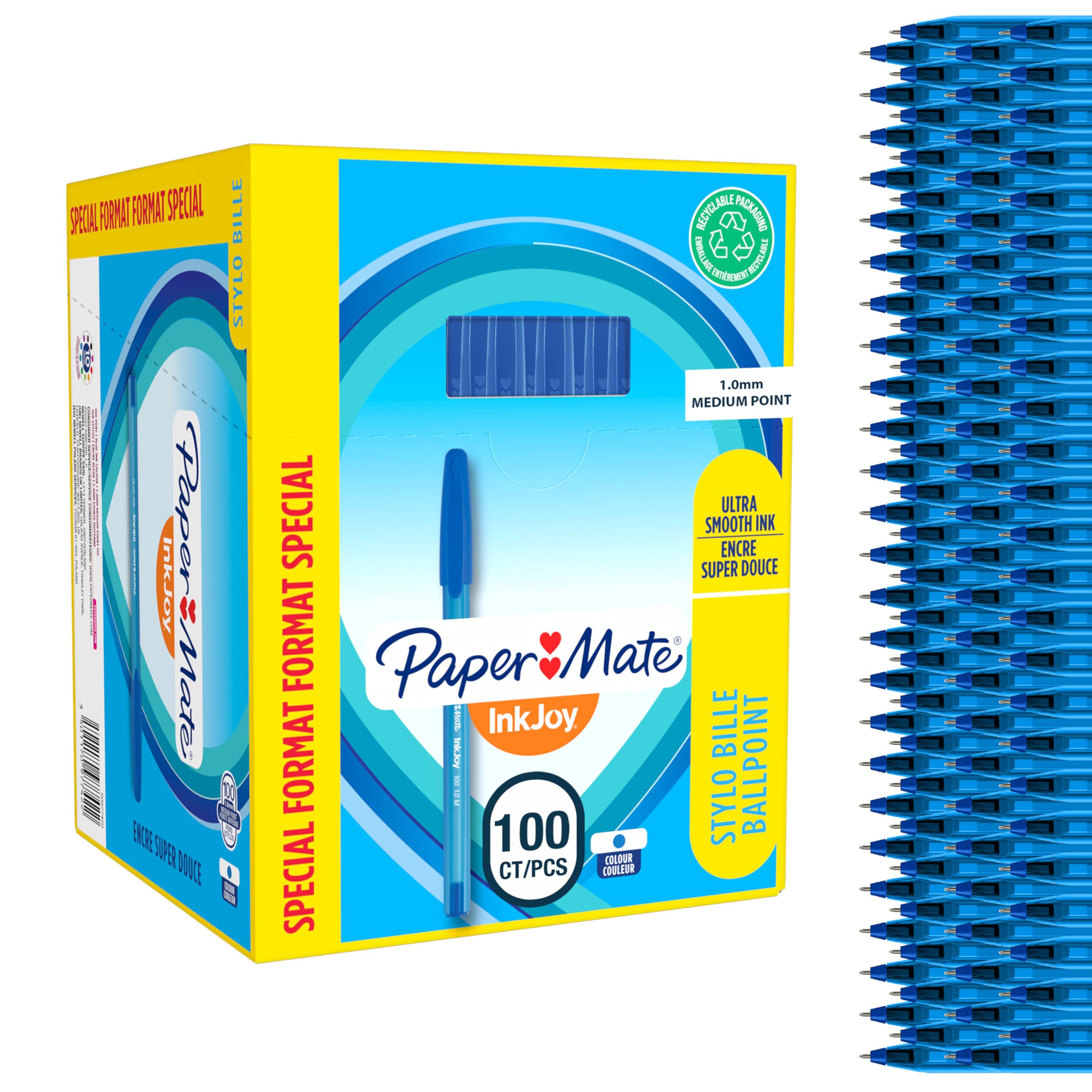 Paper Mate InkJoy 100ST Ballpoint Pens | Medium Point (1.0 mm) | Blue | 100 Count