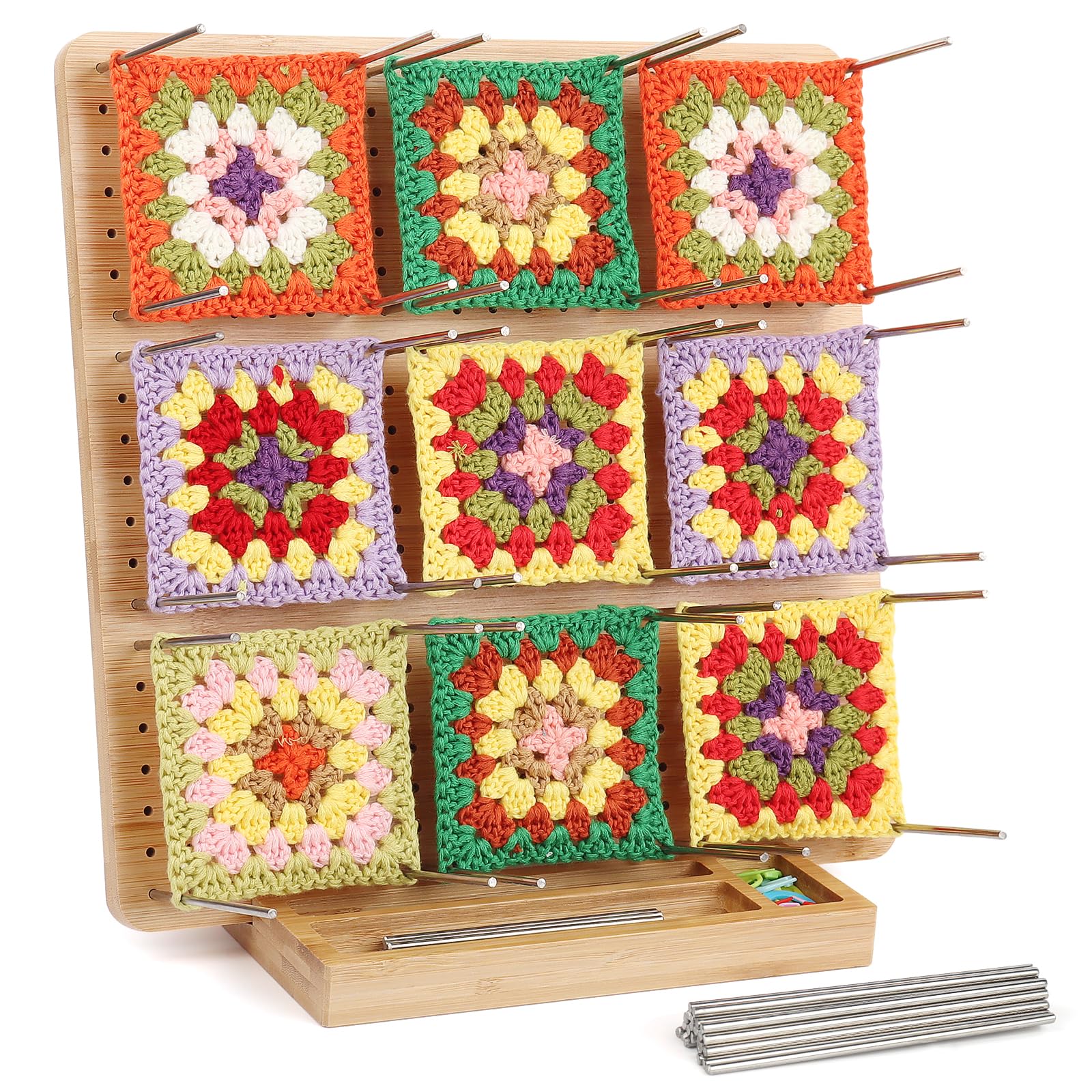 Coopay Blocking Board for Crochet, Large Crochet Blocking Board and Pins (30 Pcs), Granny Square Blocking Board 11 inch, Crochet Accessories, Crochet Blocking Board with Recess Channel for Storage