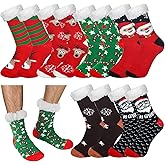 Liitrsh 6 Pairs Mens Fuzzy Slipper Socks with Grip Winter Non Slip Fluffy Winter Warm Lamb Fleece Socks for Holiday Gifts