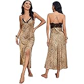 ALCEA ROSEA Women Silk Satin Nightgown Sexy Lace Chemise Lingerie Long Sleepdress for Ladies Sleepwear Slip Negligee