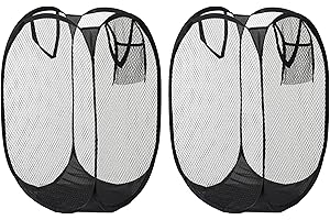 HPWFHPLF Pop Up Mesh Laundry Hamper, 2 Pack Foldable Laundry Basket for Dirty Clothes, Portable Handles with Side Pocket for 