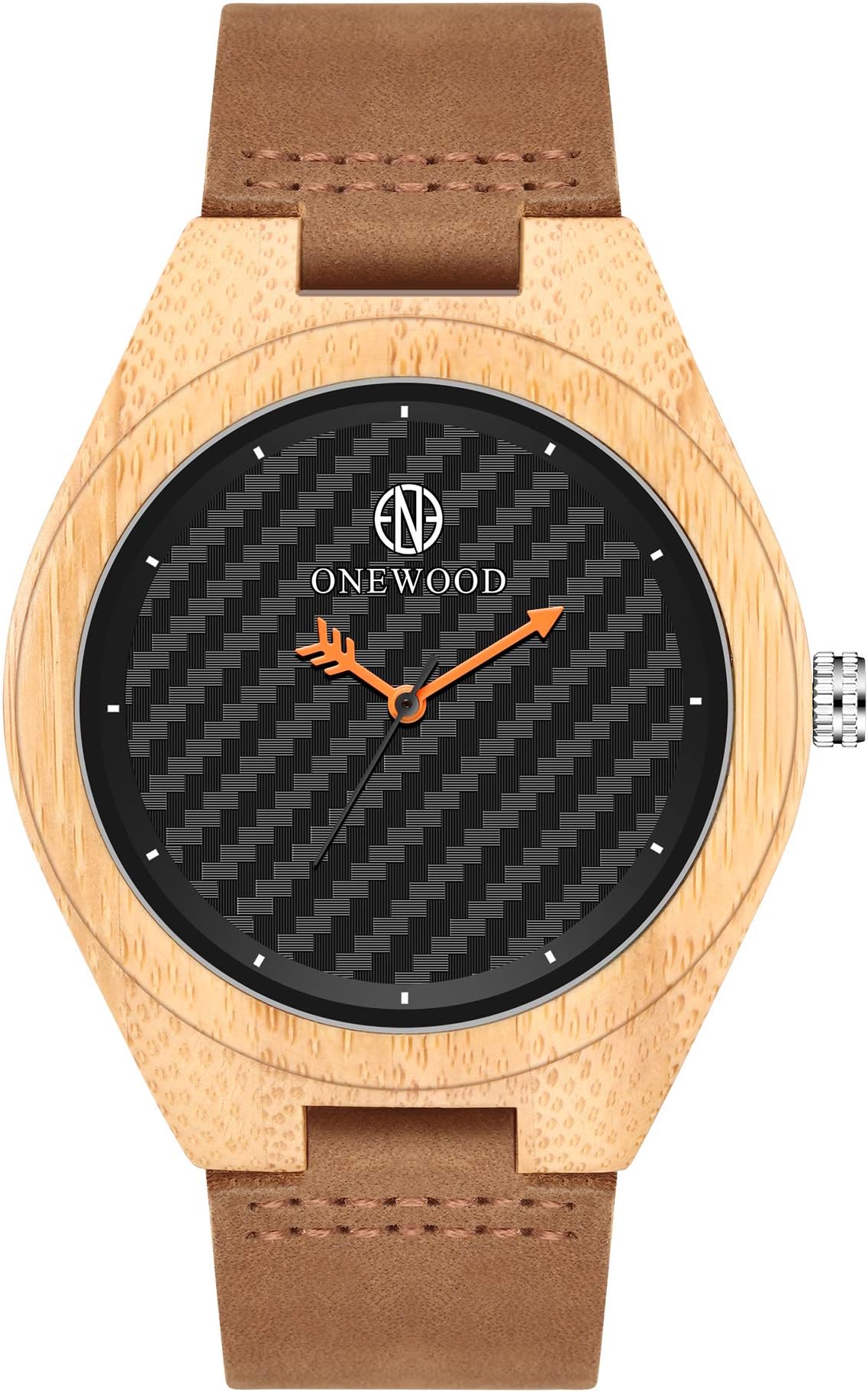 T1901 Bamboo Watch Men Quartz Watch Wood Carbon Fiber Leather Strap Wrist Watch Feather Hands