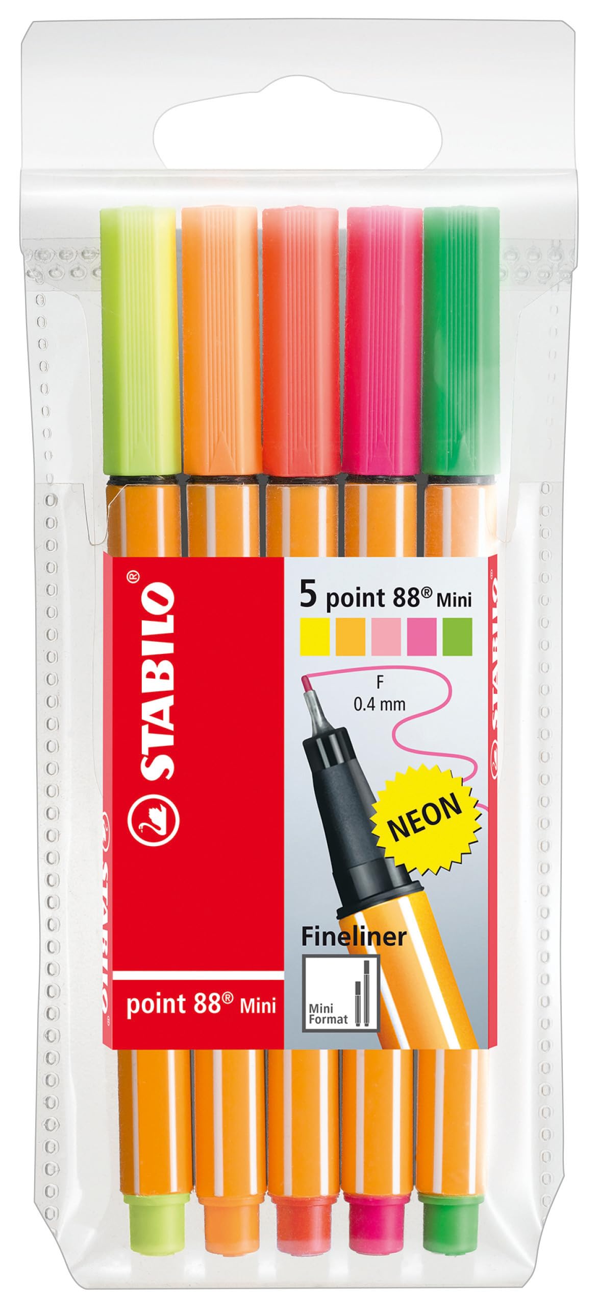 STABILO Fineliner point 88 Mini - Pack of 5 - Neon colours