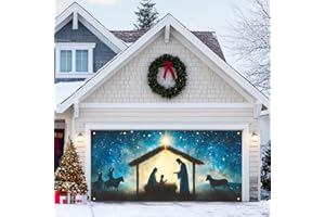 HOMETITUTE Christmas Garage Door Banner 13x6ft Holy Nativity Theme Backdrop Holiday Seasonal Decor Winter Door Cover Banners for Outside Garage Wall Covering for Party Garage Decorations