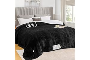 greenoak Heated Blanket Electric King Size 100"X90" Dual Control, Heating Blanket 10 Heat Levels 1/2/4/6/8 Hours Auto-Off Overheat Protection, Soft Sherpa Warm Blanket, ETL Certified Lacquered Black
