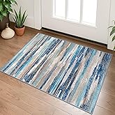 Lansny Small Abstract Area Rug, Entryway Rug Washable Door Mat Indoor Entrance, 2x3 Washable Rug Non-Slip, Soft Blue Kitchen Rugs Thin Print Faux Wool Floor Carpet Throw Rugs for Foyer Front Door Sink