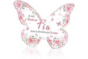 Yopyame Spanish Aunt Birthday Gifts - Regalos para Tía Acrylic Butterfly Plaque Aunt Birthday Gifts from Niece Nephew Keepsake Paperweight Gift in Spanish for Aunts Christmas Wedding Mother's Day Gift
