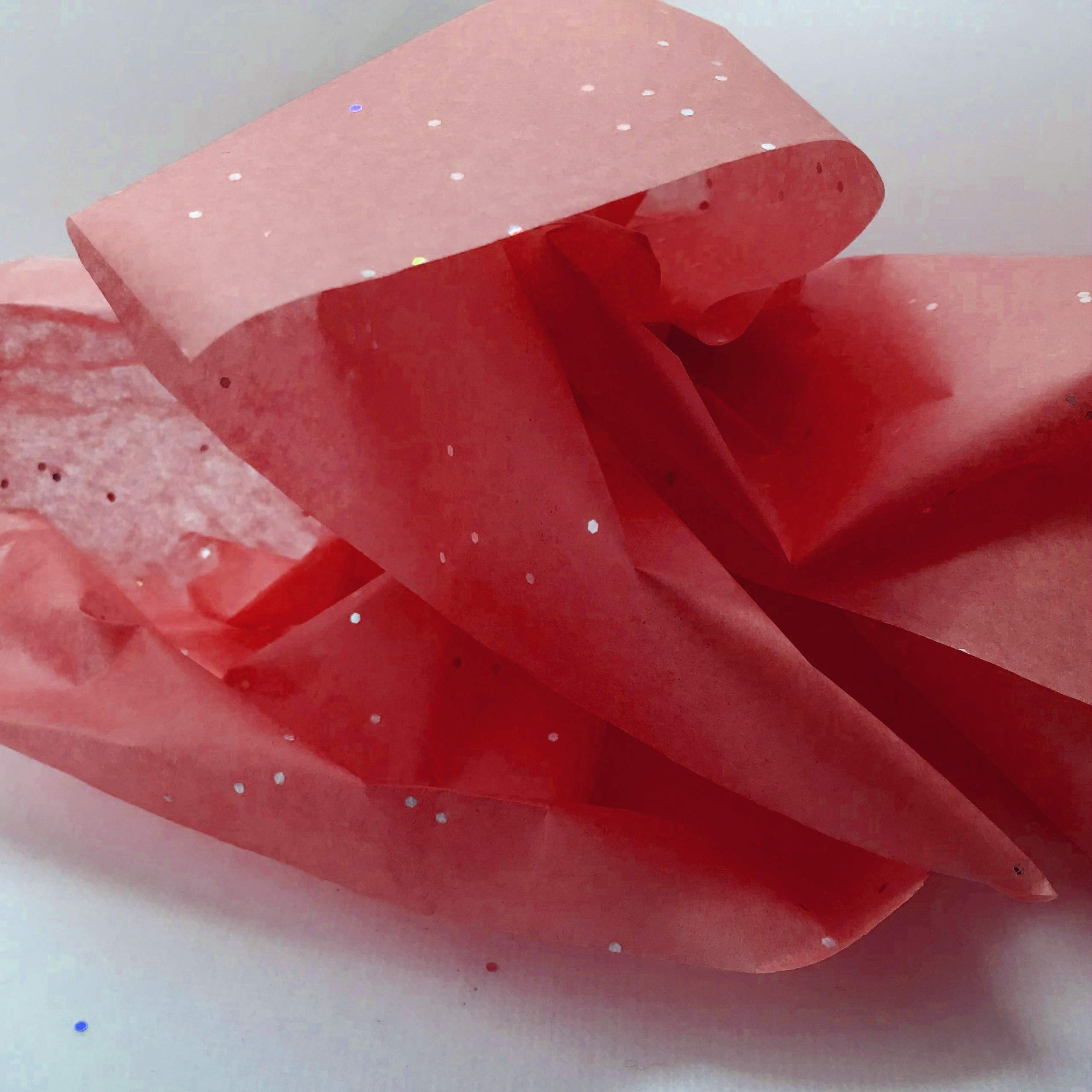 InsideMyNest Sparkly Glitter Gemstones Tissue Paper Sheets (30x20inches / 750x500mm) (Silver Glitter on Scarlet, 20)