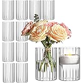 ComSaf Glass Cylinder Vases Pack of 12, Clear Ribbed Bud Vases for Centerpieces Weeding Decoration, 6 inch Tall Clear Flower Vases in Bulk, Hurricane Candle Holder for Party Home Decor