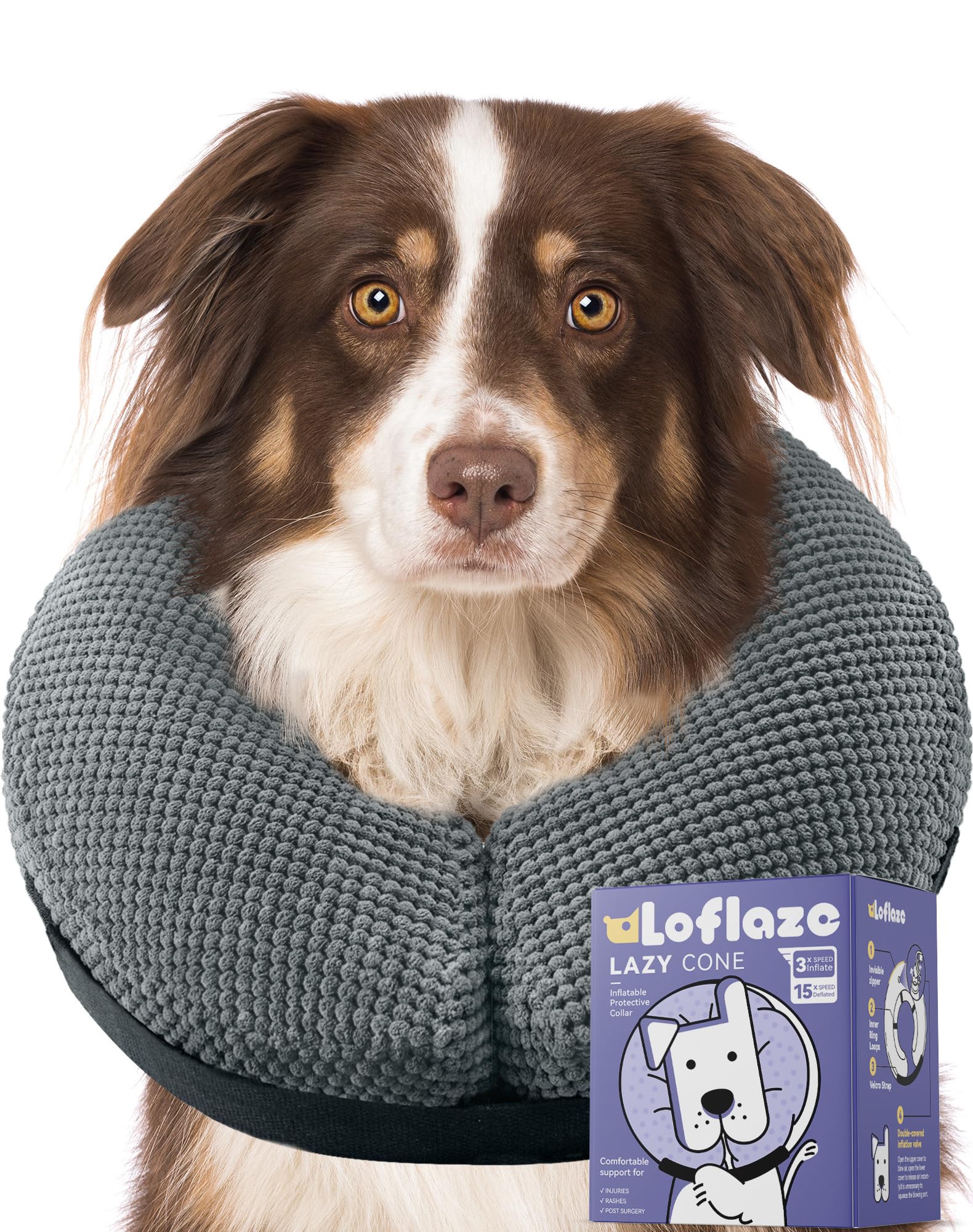 Photo 1 of Loflaze Soft Inflatable Dog Cone Collar Alternative After Surgery - Dog Neck Donut E Collar for Large Medium Small Dogs Cats Post Surgery - Recovery Collar to Stop Licking - Grey, XL