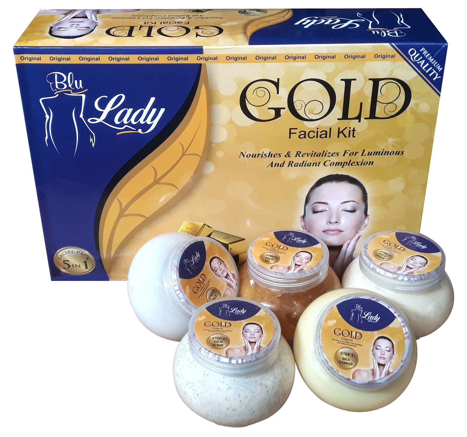 Prifix blue lady aroma magic gold facial kit For Men and Women Glowing Skin Care Treatment Instant Glow Care for Beauty Radiance Booster Facial Foam | gold facial kit all skin types | aroma gold facial kit(Gold 275gm)