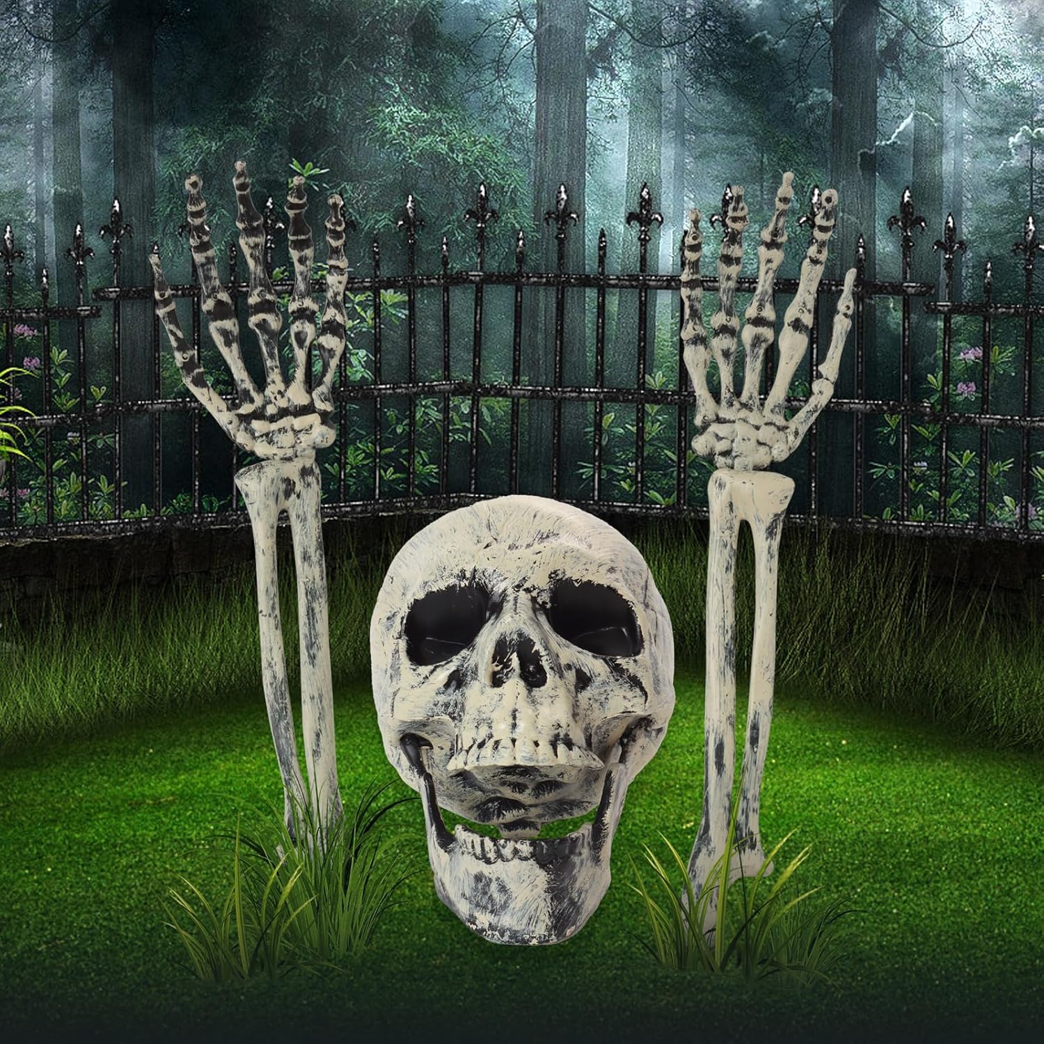Decorative Garden Stakes - Gvhntk Halloween Skeleton Stakes Decorations Realistic Scary Skull and Arms Skeleton for Outdoor Yard Lawn Stake Garden Graveyard Party Decor