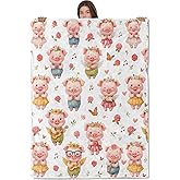 AHUCIZ Cute Pig Flannel Throw Blanket, 50"x60", Playful Animal and Flower, Soft Warm Lightweight Blankets, Machine Washable, Adults Kids Gifts, Outdoor Indoor Travel Hiking Nap Throw, Home Decorate