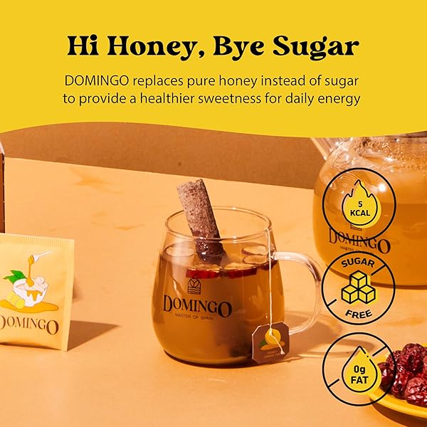 OH DOMINGO HONEY GINGER TEA, INDIVIDUALLY WRAPPED TEA BAGS, 20 COUNT, CAFFEINE FREE, SWEETENED WITH HONEY, ENERGIZING AND SOOTHING BLEND