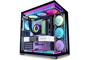 KEDIERS PC CASE ATX 9 Fans Pre-Installed, Type-C Mid Tower Computer Case with Full-View Dual Tempered Glass, Gaming PC Case,H