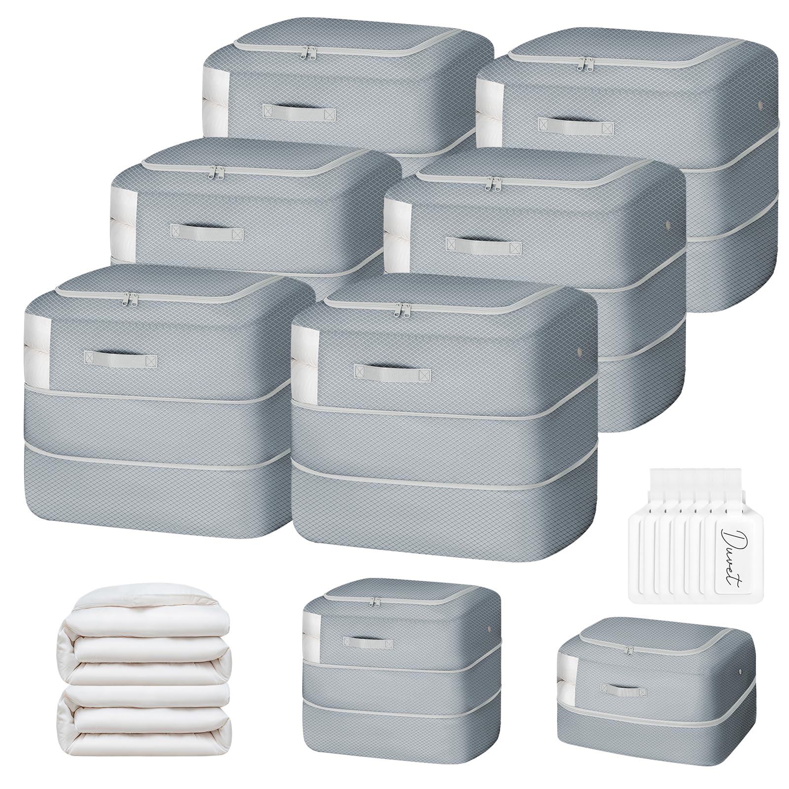 Easortm Comforter Storage Bag - 110L Large Capacity Blanket Storage Bags 2-Layer Ultra Space Saving Self Compression Organizer, Washable Compression Bags for Storage Comforter Blanket, 6-Pack, Grey Image