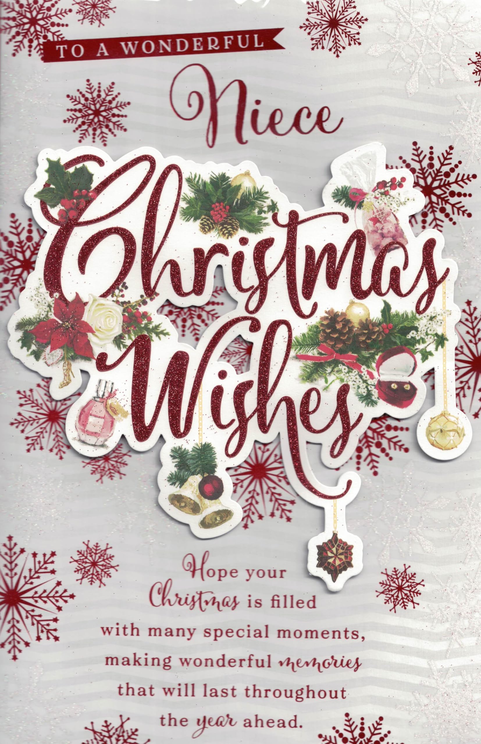 Extra Large Niece Christmas Card, Traditional Xmas Design, 8 Page Insert, 30.5 x 20.3 cm