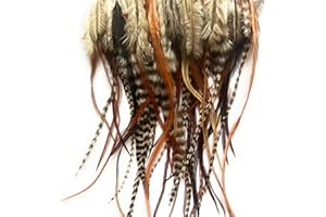 FEATHER LILY SHORT Real Rooster Feathers, striped grizzly, 50 Feather Hair Extensions or crafts, 5-8 inches brown, Black White Grizzly Stripe Naturals Fluff