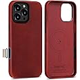 Belemay Leather Case for iPhone 16 Pro, Compatible with MagSafe [Camera Control Button] [Vintage Aesthetic] Premium Crazy Horse Leather, Unique Patina, Comfort Grip, Metal Buttons (6.3") Retro Red