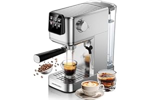 HOMCOZY 20 Bar Espresso Coffee Machine with Rapid Cold Brew Technology, Milk Frother, Touch Screen Control, Compact Water Tank, Ideal for Lattes, Cappuccinos, Americano, Home & Office Use, Stainless Steel