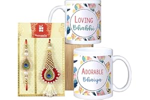 TIED RIBBONS Rakhi for Brother and Bhabhi with Gift Set | Printed Coffee Mug (Set of 2, 10 Oz) | Rakhi Card | Roli Tika - Rak