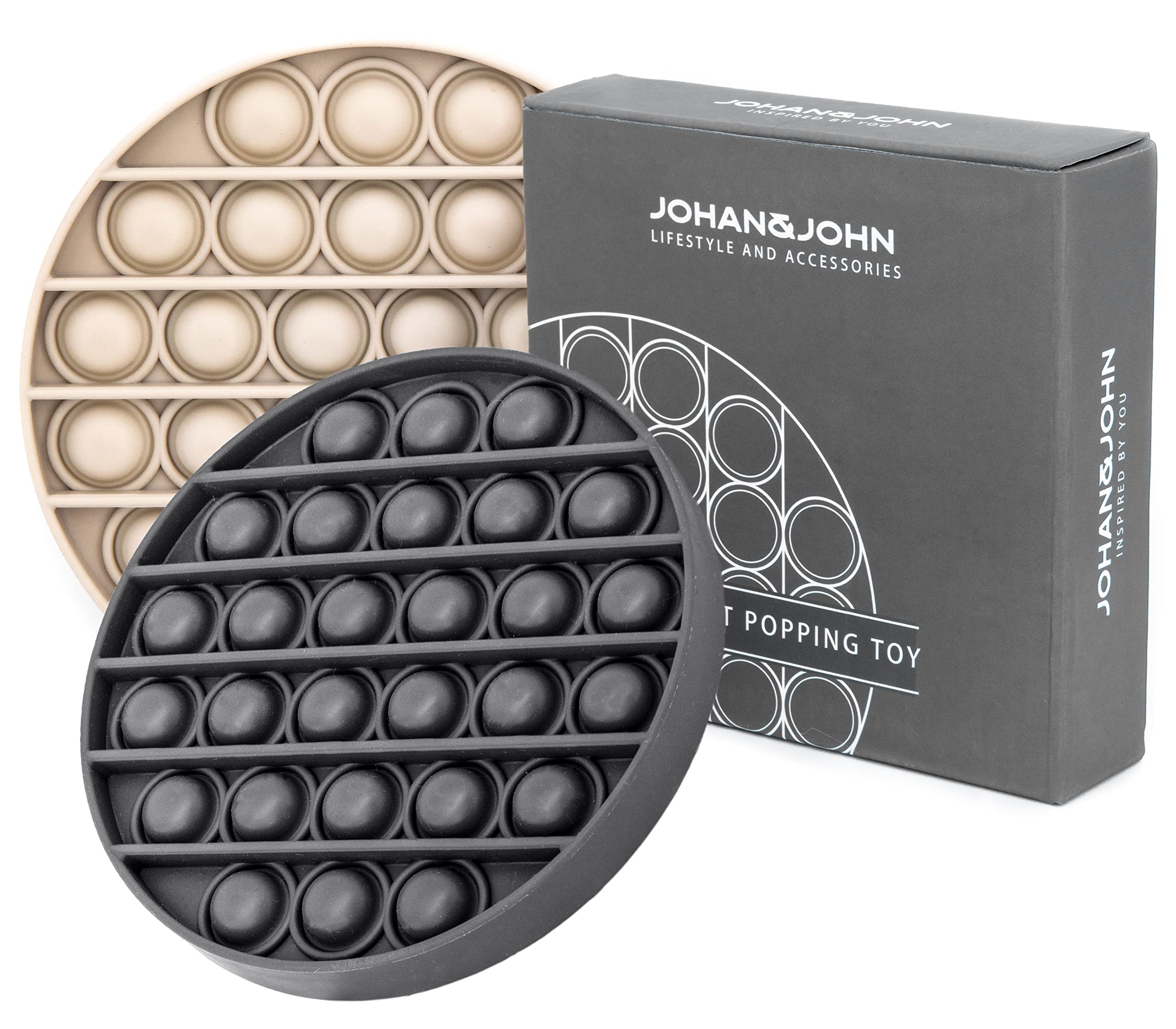 Pop It Fidget Toys 2-Pack, Sensory Toys for Adults & Kids, Stress & Anxiety Relief Toys, Stylish Scandinavian Design, Robust & Firm, Poppet Loud on Both Sides (Granite and Blizzard)