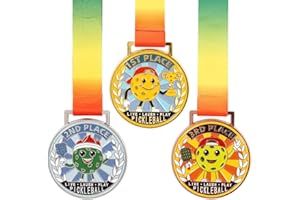 Kauai Sun Pickleball Medals Set Gold Silver Bronze 3.1” Wide, Inspirational Tournament Awards Prizes for Pickle Ball Lovers Women & Men, 3 Unique Designs with Ribbon