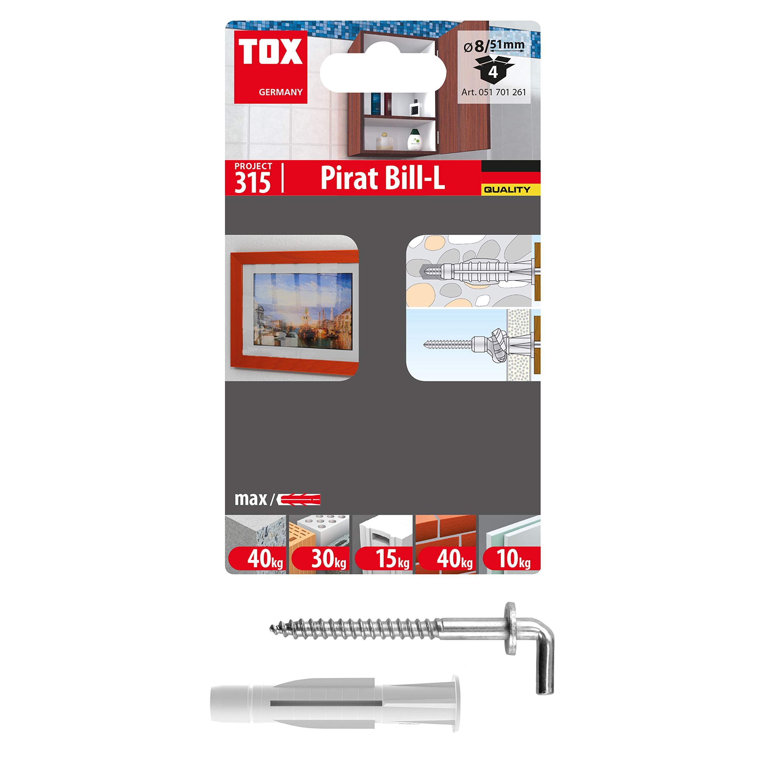 TOX Hook Nozzle Pirat Bill-L, Nozzle 8 x 51 mm, Hooks 5 x 66 mm, 4 pcs., 051701261 — image 1