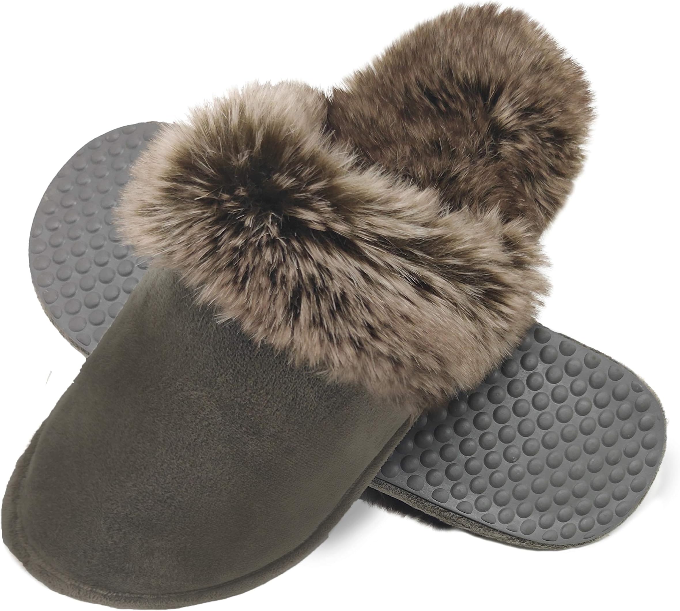 Finoceans Slippers Mens Womens Faux Fur Memory Foam House Bedroom Indoor Outdoor Winter Shoes
