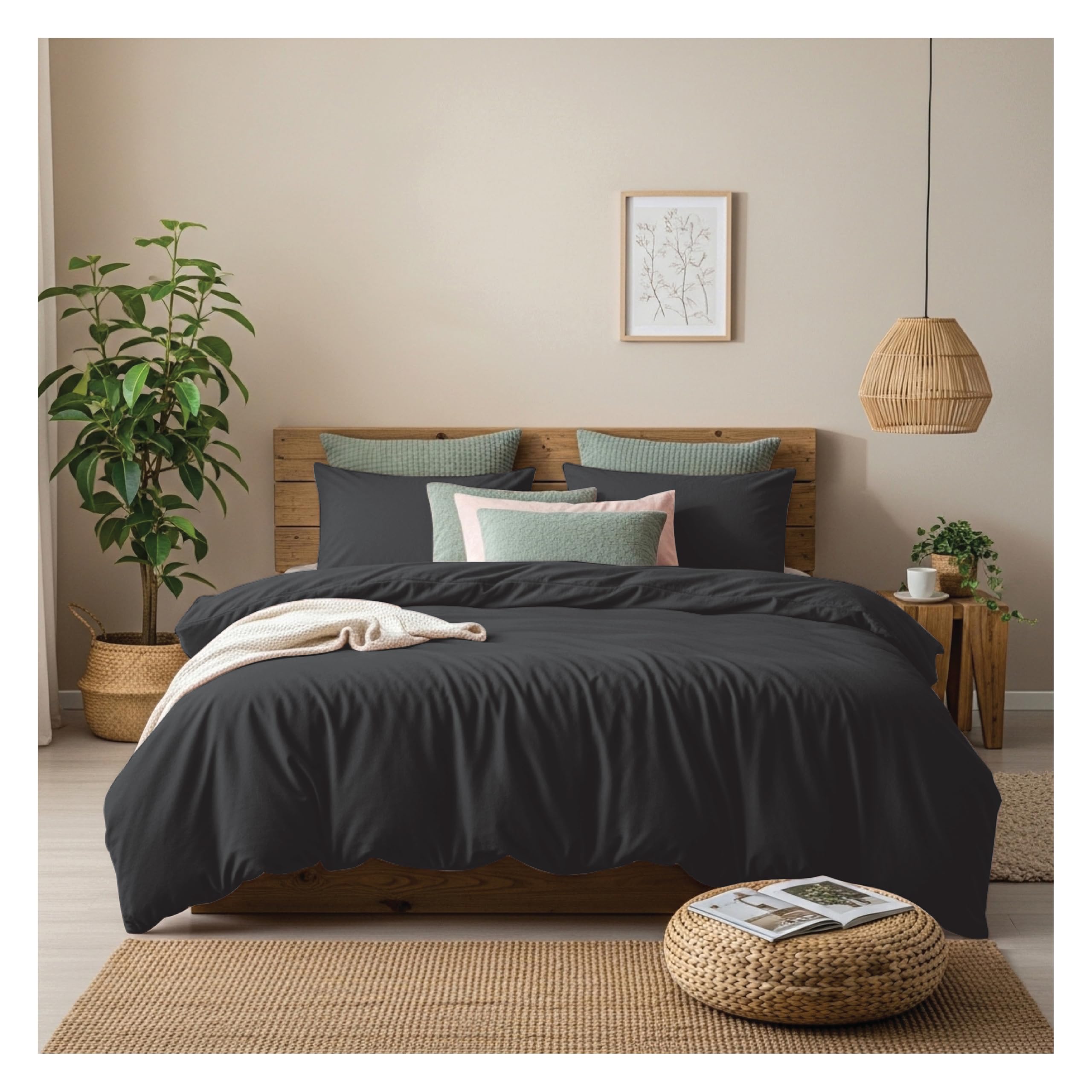 Home In Style 4U Double Duvet Cover Sets-Soft Microfiber Polyester Plain Dyed Duvet Sets with Pillow cases - Bedding Quilt Cover Set (Black)