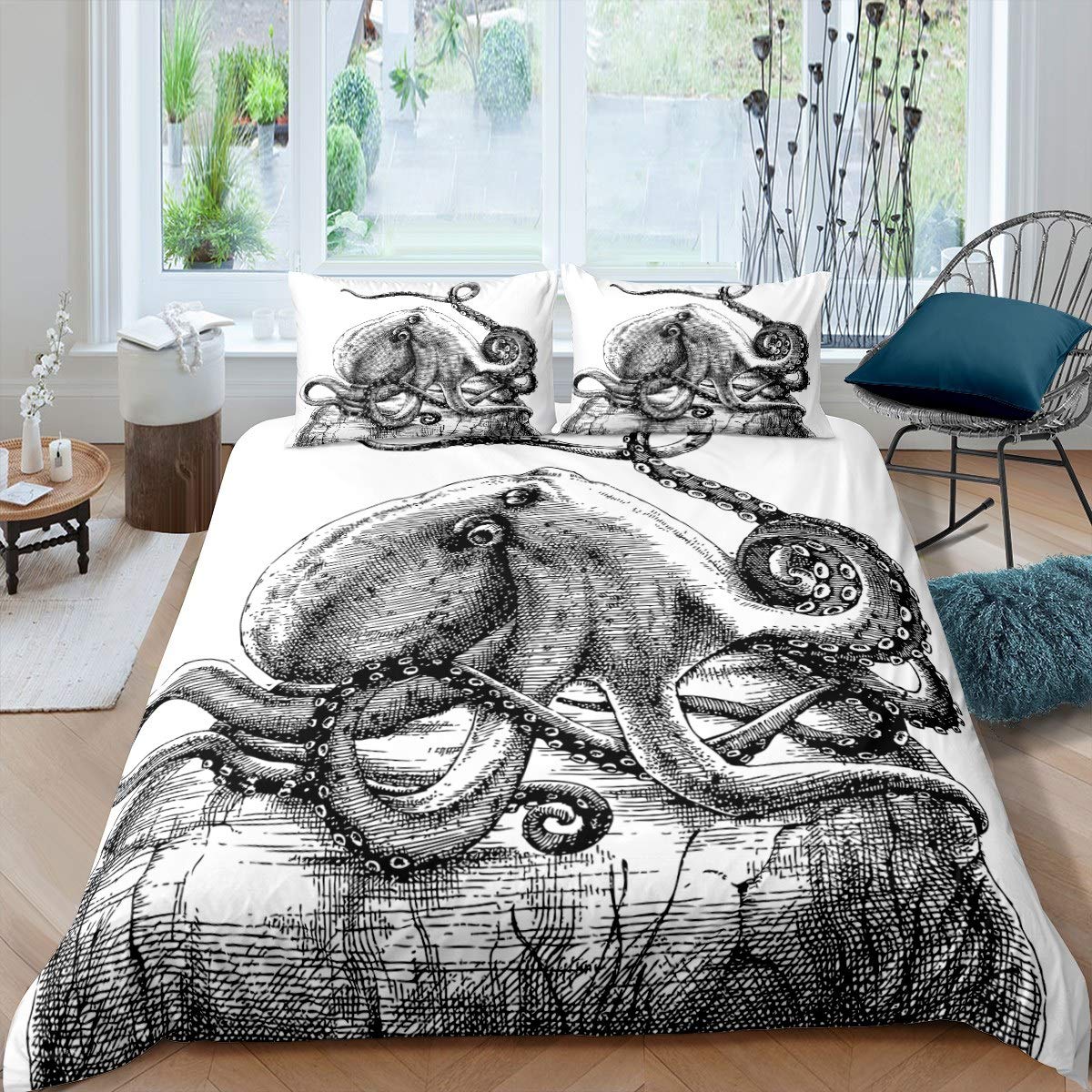 Loussiesd 3D Octopus Comforter Cover for Kids Boysteens Ocean Kraken Print Duvet Cover Octopus Tentacles Bedding Set Marine Life Quilt Cover Underwater Animal Bedroom Decor 3Pcs Bedclothes Double