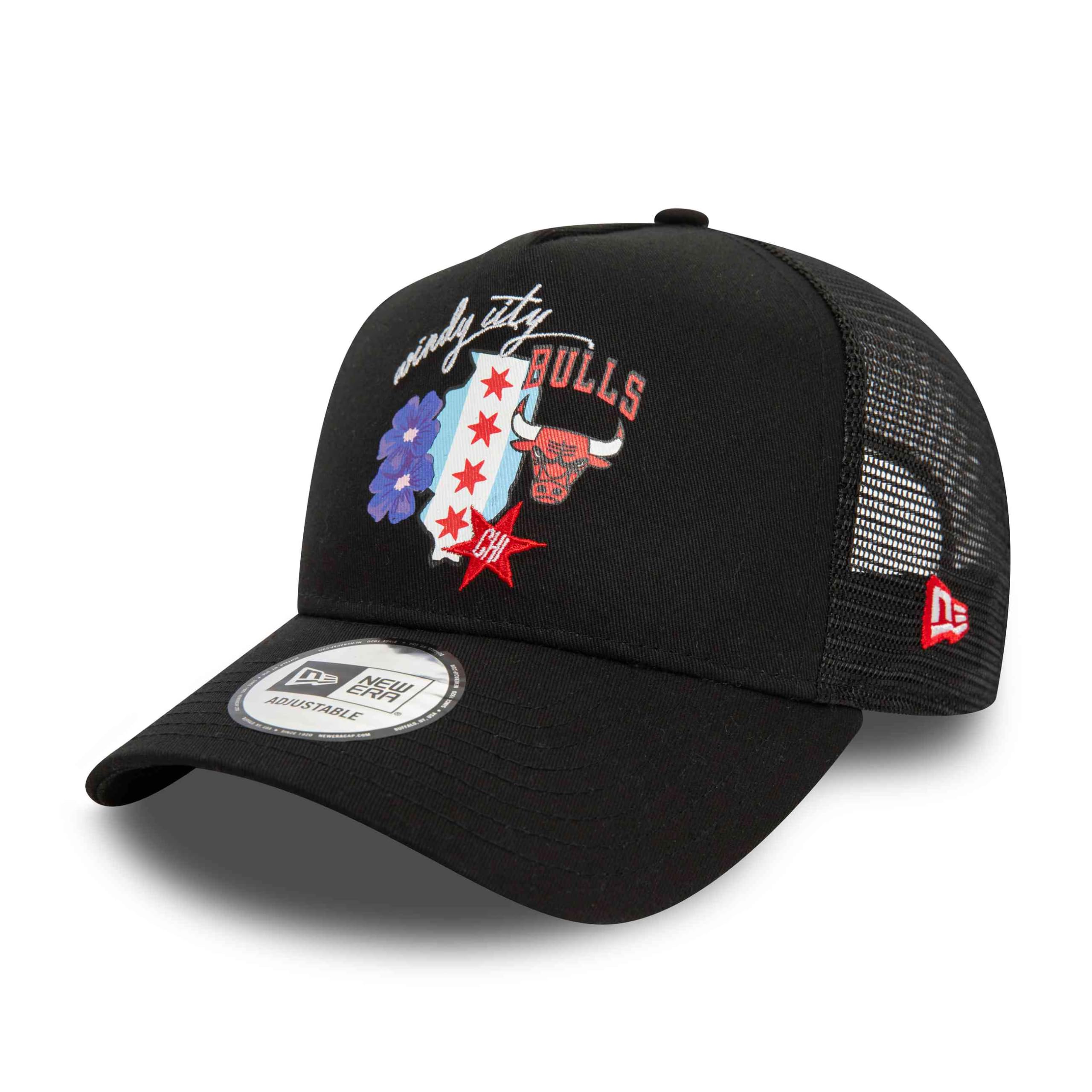 New Era Adjustable Mesh Trucker Cap - State Chicago Bulls - One Size Black