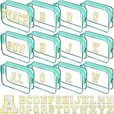 Huhumy 12 Personalized Initial A-z Preppy Patch Clear Makeup Bag Initial Letter Beach Travel Toiletry Cosmetic PVC Bag DIY Chenille Letter Patches Valentine Exchange Gifts(Green, White Letters)