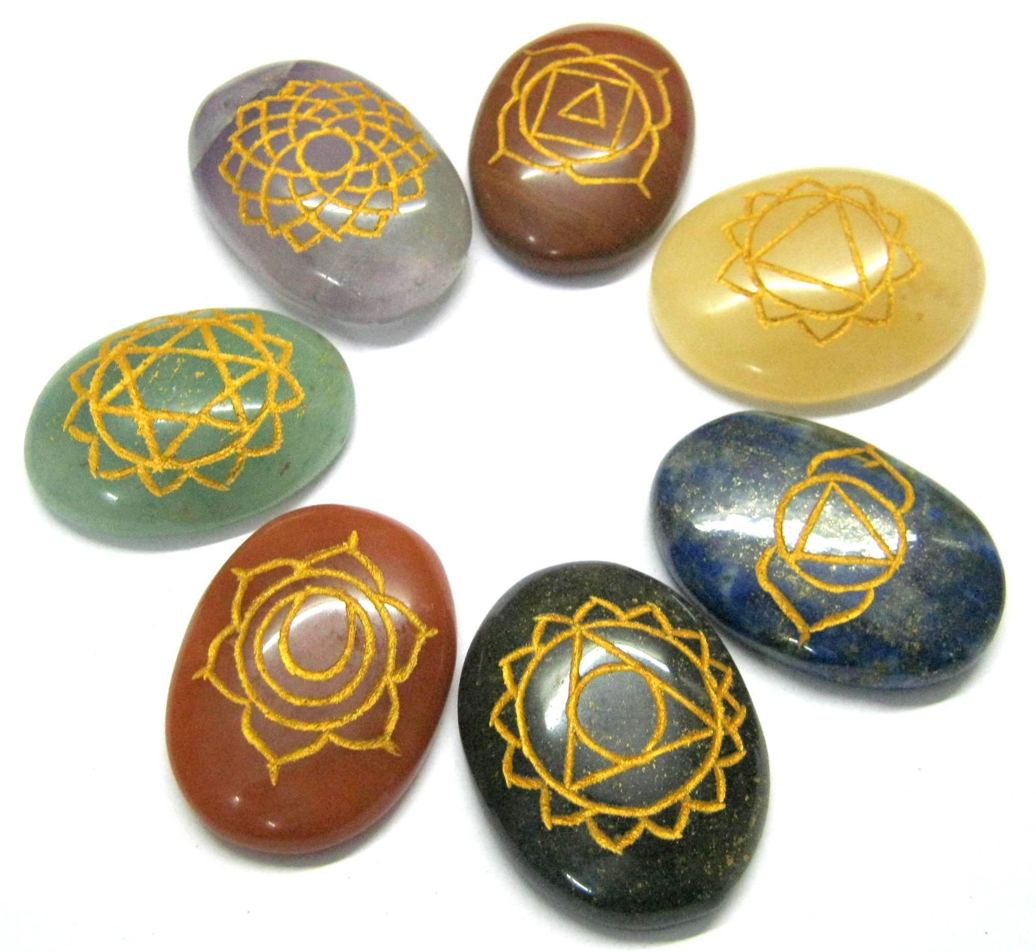Seven Chakra Reiki Carved Oval Set Crystal Healing feng Shui Gemstone Meditation Chakra Balancer Home Positive Energy