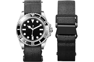 BINLUN Elastic Nylon Watch Band 18mm 20mm 22mm Marine Nationale Fabric Military Parachute Replacement Watch Strap Men Women Silver & Black Buckle - Upgraded Hook-and-Loop Buckle