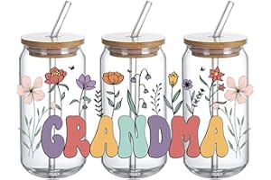 DTHOME3 UV DTF Glass Cup Wrap Transfer Decal- Gift for Grandma, Nana, Gift for Woman, Wildflowers Grandma UVDTF can Glass Waterproof Decal for 16oz Glass Cups - Ceramic Mug DIY Crafts- 3PCS